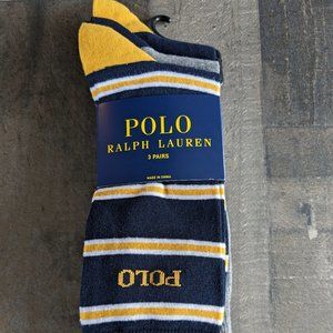 Polo Ralph Lauren 3 pairs Navy Blue & Yellow Dress Crew Socks Size 10 - 13